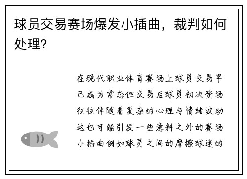 球员交易赛场爆发小插曲，裁判如何处理？